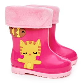 Botas de agua rosa cálidas para niños con un gatito rosado