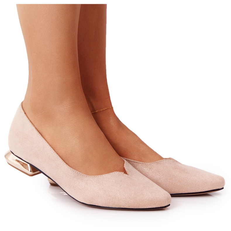 Mocasines Con Tacones Dorados Vinceza 21-10601 Beige