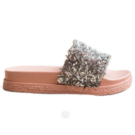 Seastar Zapatillas de cristal de moda marrón rosado plata