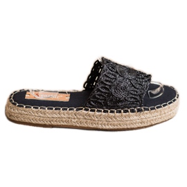 Seastar Chanclas de alpargatas en una plataforma de paja negro
