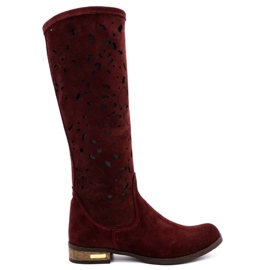 Olivier Botas de mujer caladas Claret flores rojo Olivier Botas de mujer caladas Claret flores rojo