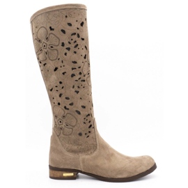 Olivier Botas de mujer caladas Flores beige oscuro Olivier Botas de mujer caladas Flores beige oscuro