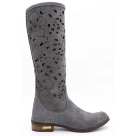 Olivier Botines calados de mujer Flores gris oscuro