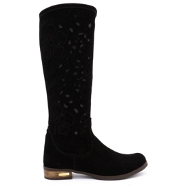 Olivier Botas de mujer caladas Flores negras negro Olivier Botas de mujer caladas Flores negras negro