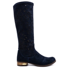 Olivier Botas de mujer caladas Flores azul marino Olivier Botas de mujer caladas Flores azul marino
