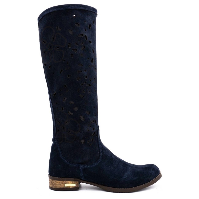 Olivier Botas de mujer caladas Flores azul marino