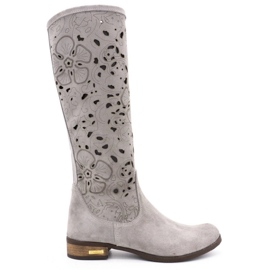 Olivier Botas de mujer caladas Flores gris claro Olivier Botas de mujer caladas Flores gris claro