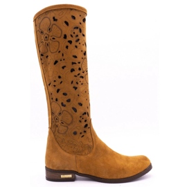 Olivier Botas de mujer caladas Flores rojas marrón