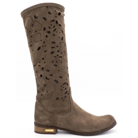 Olivier Botas de mujer caladas Flores marron marrón
