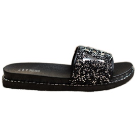 SHELOVET Zapatillas de moda con cristales negro plata