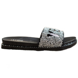 SHELOVET Chanclas de moda con cristales. negro plata