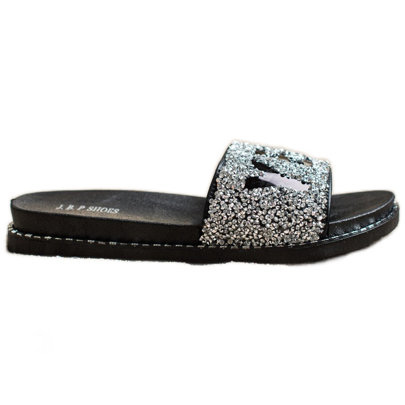 SHELOVET Chanclas de moda con cristales. negro plata