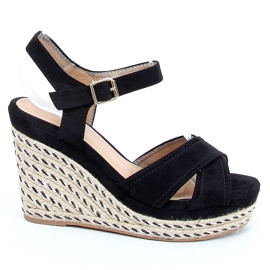 Sandalias negras con tacón de cuña WH-255 Negro