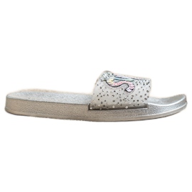 SHELOVET Pantuflas superlentejuelas incoloro plata