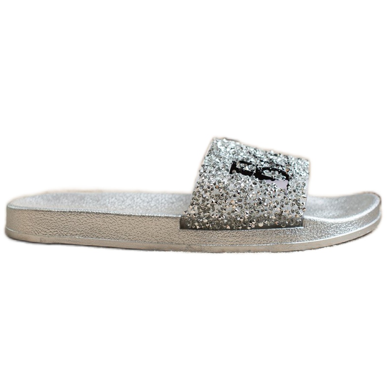 SHELOVET Hermosas chanclas con cristales plata