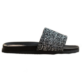 Filippo Pantuflas Con Brillo negro plata