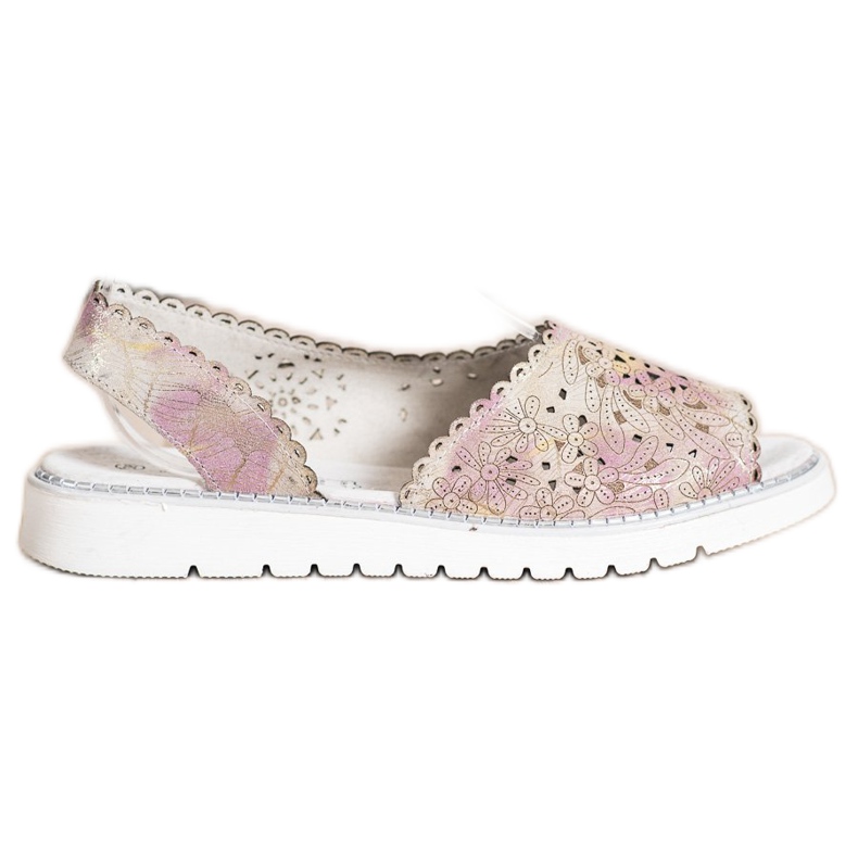 SHELOVET Sandalias de piel cómodas beige rosado dorado