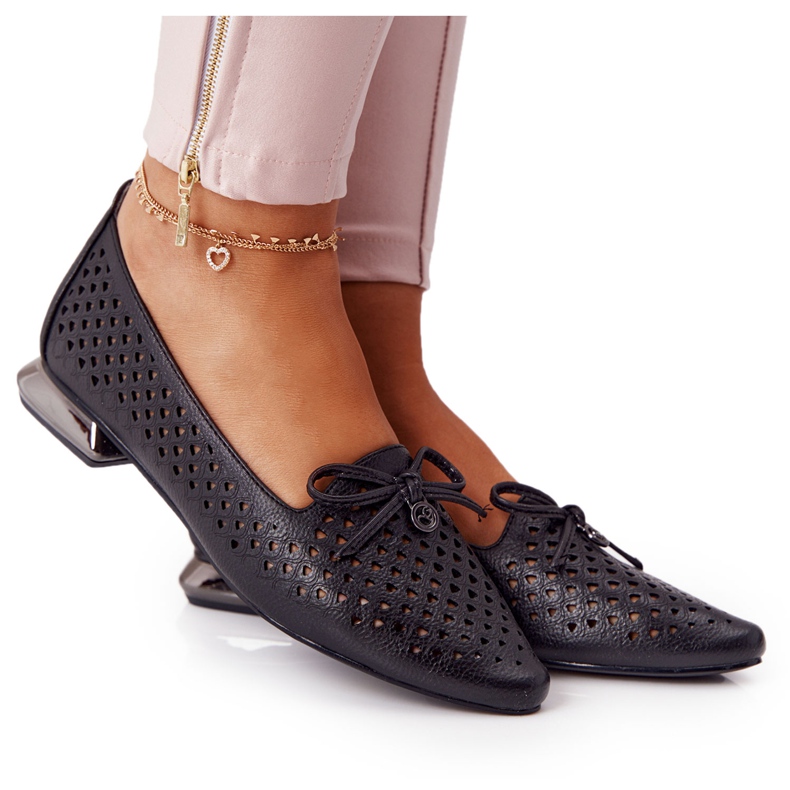 Mocasines Calados Con Tacón Plateado Vinceza 21-10602 Negro