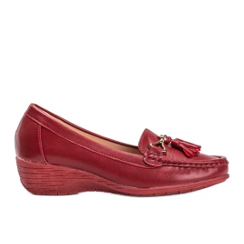 Mocasines de cuero ecológico burdeos con cuña Anne rojo