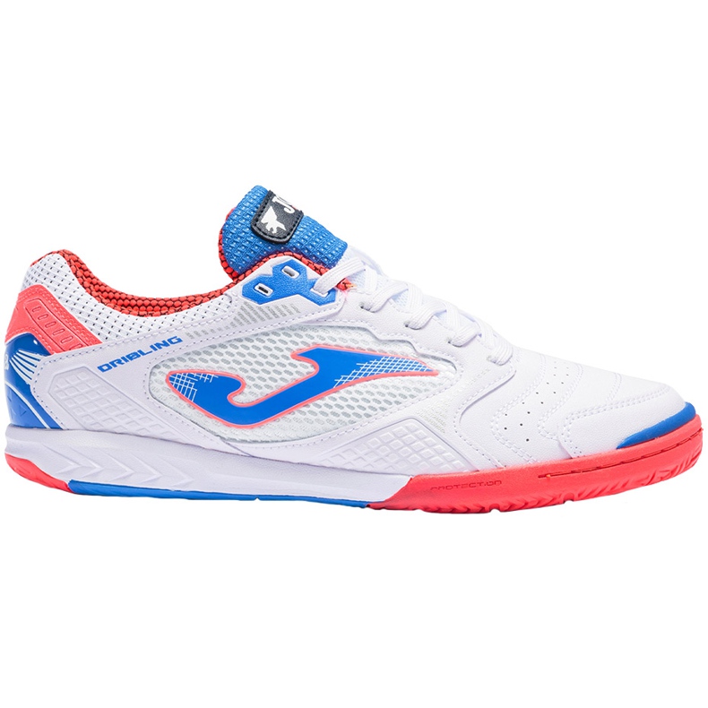 Botas de fútbol Joma Dribling 2102 In Sala en blanco, azul y naranja