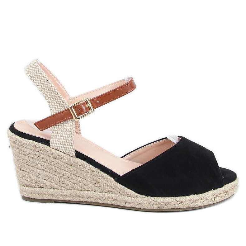Alpargatas negras de punta abierta 77-207 Black beige marrón negro