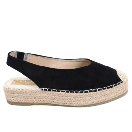 Negro M-518 Alpargatas negras con tacones abiertos