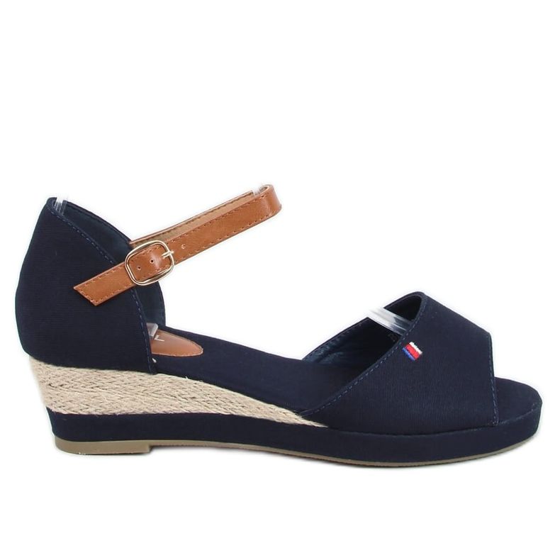 Sandalias Tommy en un tacón de cuña baja azul BL-362 Navy marrón azul marino Sandalias Tommy en un tacón de cuña baja azul BL-362 Navy marrón azul marino