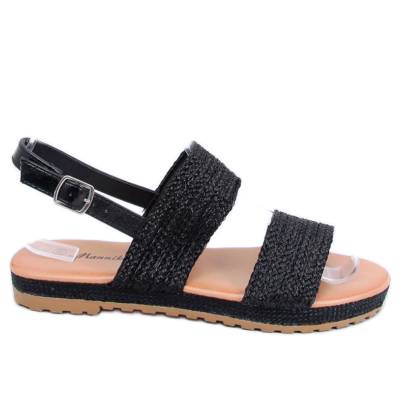 Black WL1593 Sandalias trenzadas negras negro