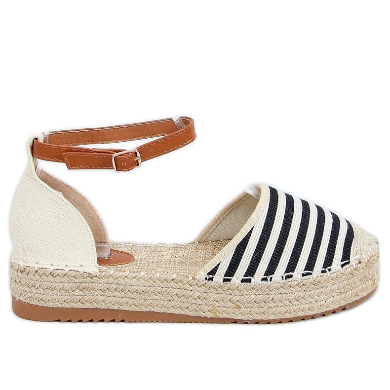 9R108 Alpargatas de rayas negras beige marrón negro