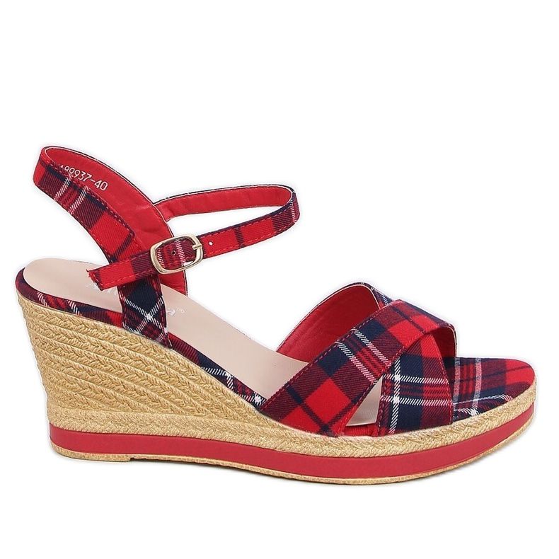 Sandalias de cuña cuadros rojos A89937 Rojo