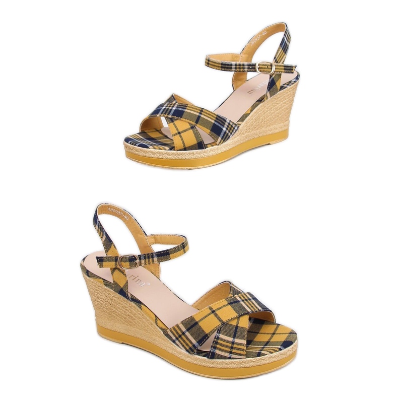 Sandalias de cuña cuadros amarillo A89937 Amarillo