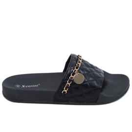 Black CK189P Pantuflas negras negro dorado Black CK189P Pantuflas negras negro dorado