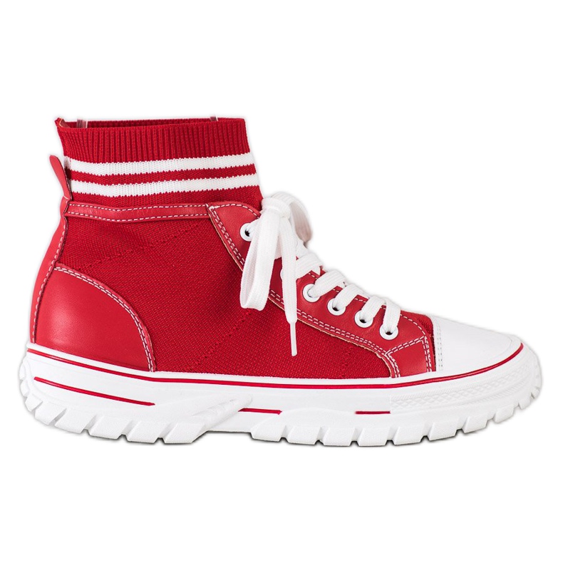 SHELOVET Zapatillas de deporte sin cordones de moda blanco rojo