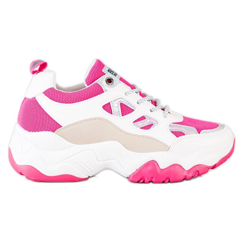 SHELOVET Zapatillas de deporte con cordones de moda beige blanco rosado plata