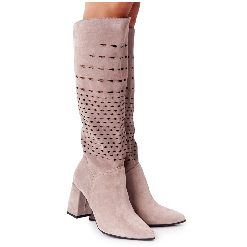 Lewski Shoes Wiosenne Ażurowe Kozaki Lewski Zapatos 2847 / B Beżowe beige