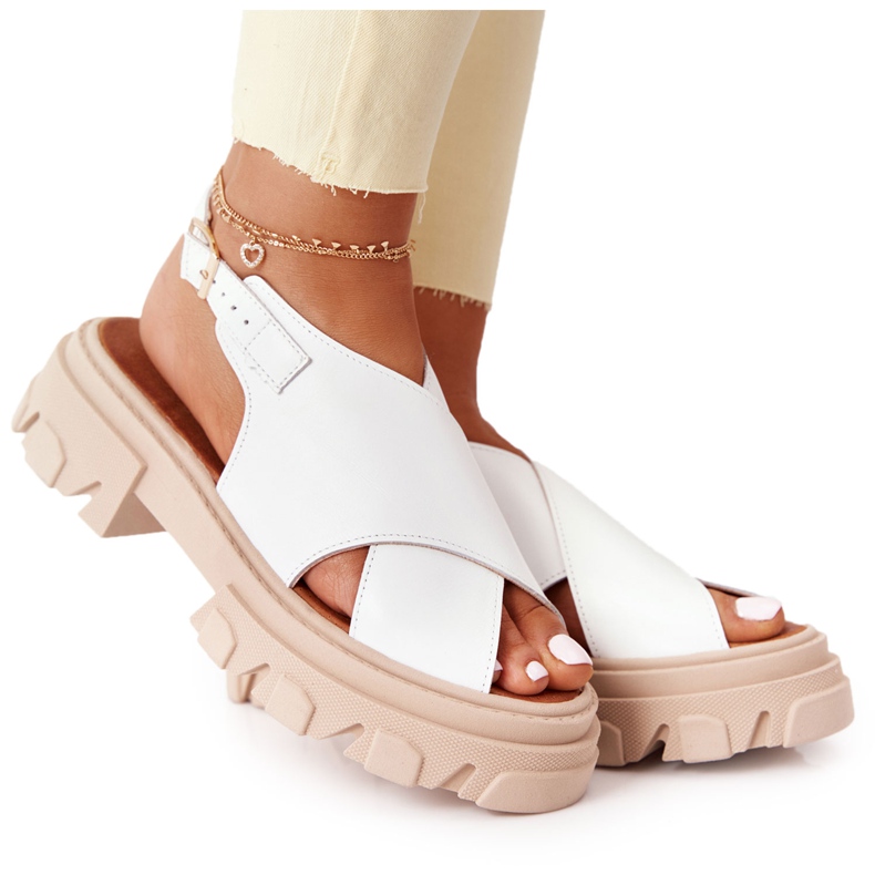 Sandalias de cuero en la plataforma Lewski Shoes 3018-0 Blanco