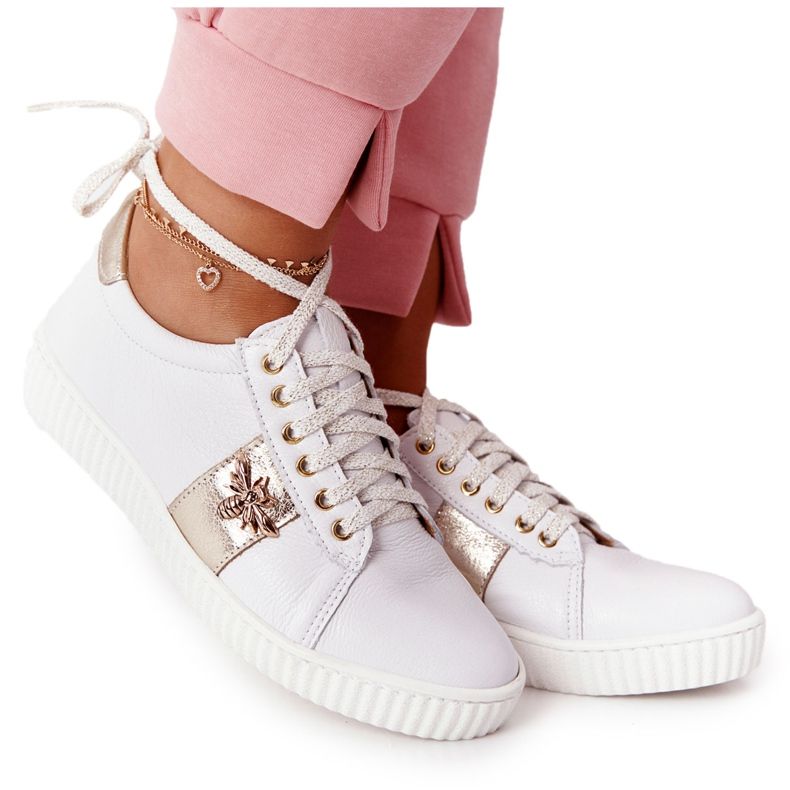 Deportivas Mujer Piel Lewski Shoes 2786-0 Blanco y Dorado