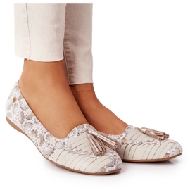 Bailarinas Piel Con Flecos Maciejka 04016-25 Beige-Dorado