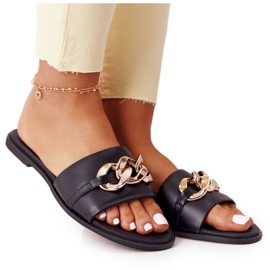 Pantuflas Piel Con Cadena Nicole 2652 Negra negro