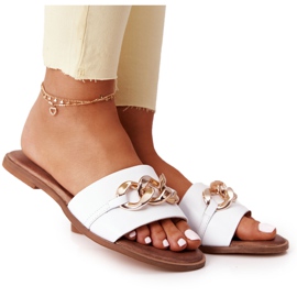 Pantuflas Piel Con Cadena Nicole 2652 Blanco