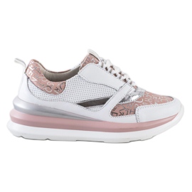 ARTIKER Zapatillas de cuero en blanco y rosa