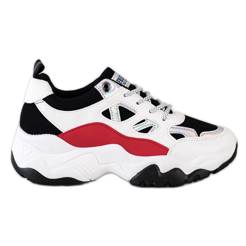 SHELOVET Zapatillas de deporte con cordones de moda blanco negro rojo plata