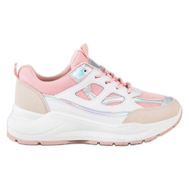 SHELOVET Zapatillas con estilo beige blanco rosa plata