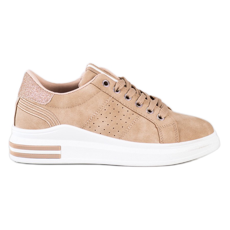 SHELOVET Zapatillas de cuero ecológico beige dorado