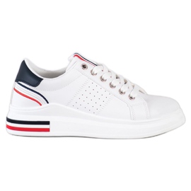 SHELOVET Zapatillas de cuero ecológico blanco rojo azul marino