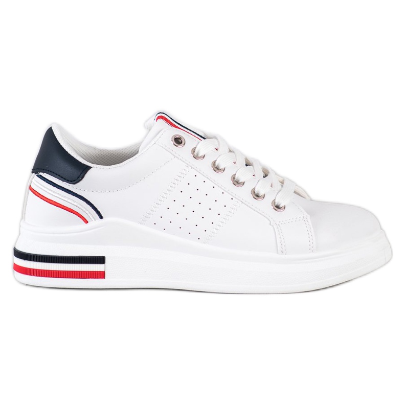 SHELOVET Zapatillas de cuero ecológico blanco rojo azul marino