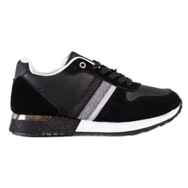 SHELOVET Zapatillas negras con plataforma de purpurina negro