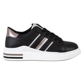 SHELOVET Zapatos deportivos negros casuales plata