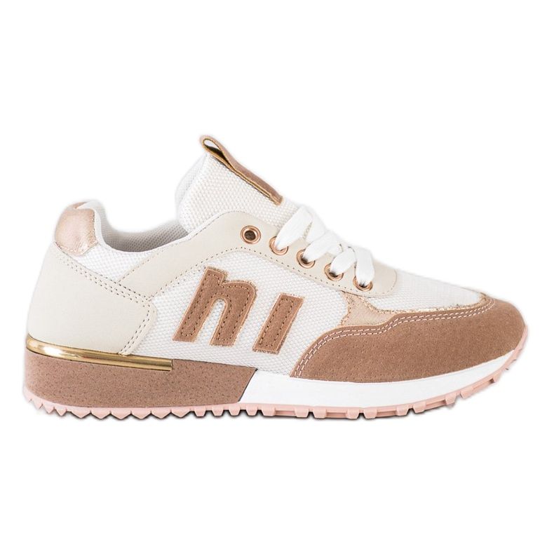 SHELOVET Zapatos deportivos con malla beige blanco dorado