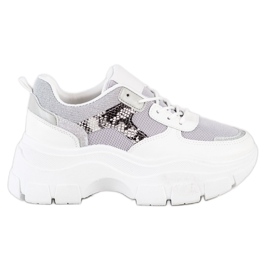 SHELOVET Zapatillas elegantes con purpurina blanco plata gris